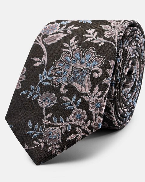 Brown & Pink Floral Silk Tie
